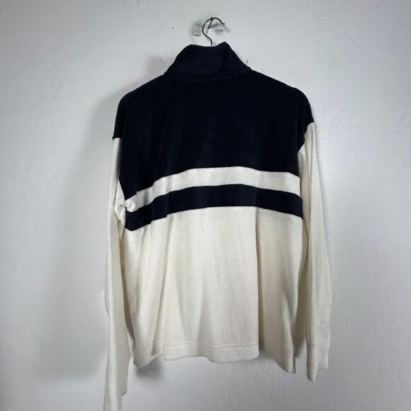 Faherty Sweatshirt Womens Navy White Cabana Organic Towel Terry 1/4 Zip Small - Picture 2 of 8